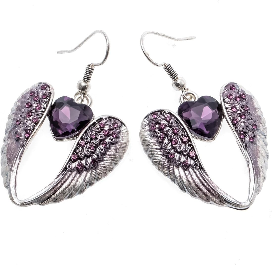 Szxc Women's Crystal Guardian Angel Wings Hypoallergenic Dangle Earrings Biker Jewelry - 2 1/4 inch