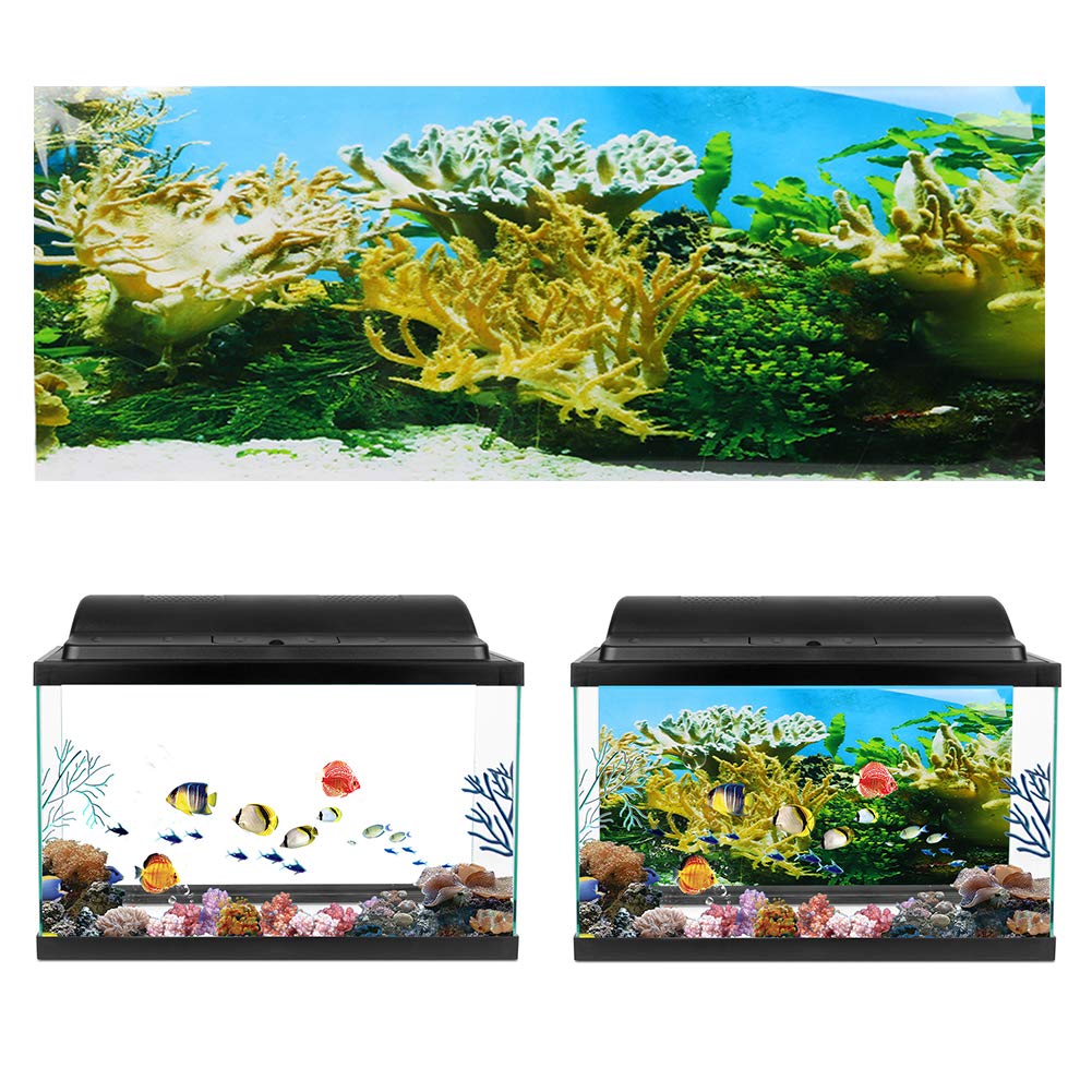 Poster adesivo per fondale di acquario in PVC con motivo di piante acquatiche e coralli, adesivo decorativo impermeabile per vasca da pesce, sfondo spesso e anti-riflesso autoadesi (61*30 cm)
