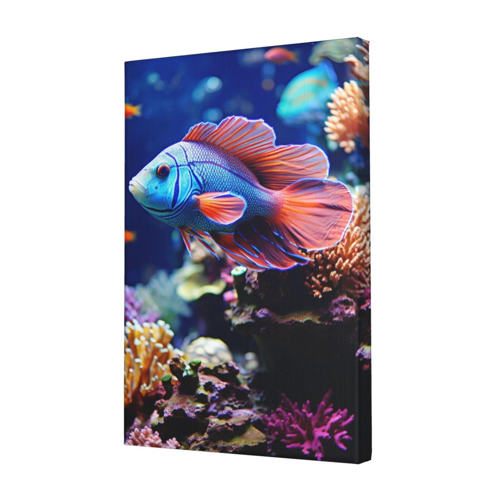 KLOPH Coral Reef Fish Aquarium Canvas Wall Art for Living Room 12"x18" Modern Artwork Painting for Bathroom Hanging Canvas Prints Aesthetic Wallart for Bedroom Kitchen Office Wall Decor