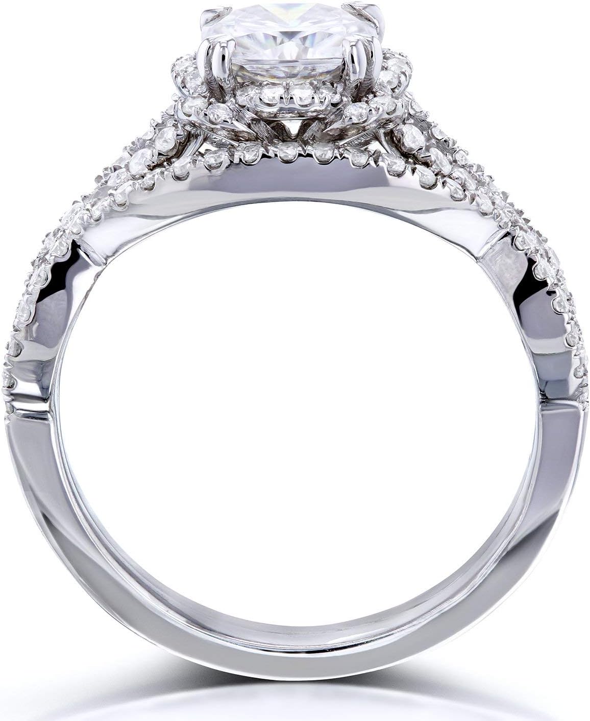 Kobelli Cushion Moissanite Fancy Halo Cross Shank Bridal Set, 1-1/2 CTW 14k Gold