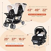 Vista 3 de Baby Trend Cochecito doble para bebés y niños pequeños y 2 asientos de automóvil, juego de 3 piezas, color caqui, cochecito portátil y ligero