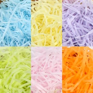 LOMIMOS 120g/4.23oz Easter Colorful Grass Raffia Cut Paper Confetti Shred Filler,for Gift Wrapping DIY Basket Box Filling Party Decoration6 Colors