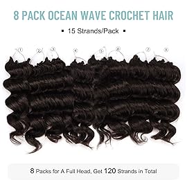 ToyoTree Ocean Wave Crochet Hair - 12 Inch 8 Packs Light Brown Mid-Length Curly Deep Wave Crochet Hair, Synthetic Ocean Wave Braiding Hair Extensions (12 Inch,4-8P)