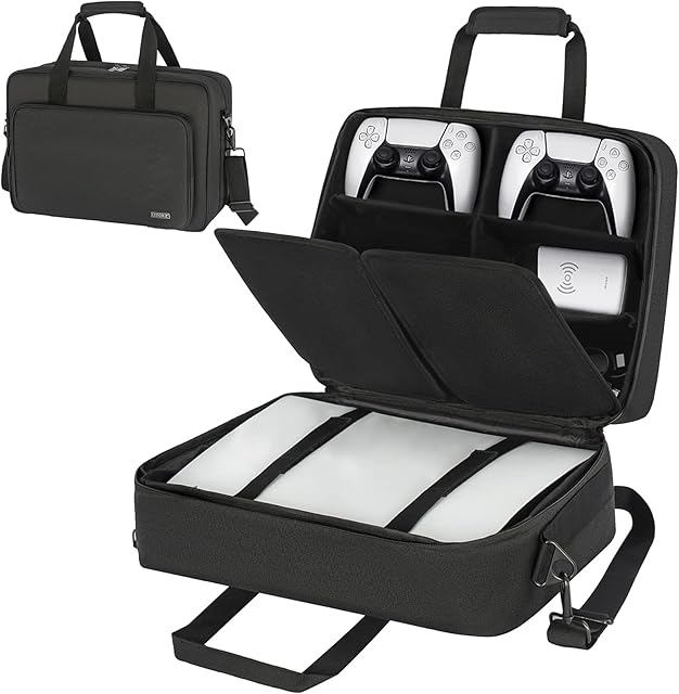 PS5/PS4 Case,Console Carrying Travel Case Compatible with Playstation 5/PS5 Digital Edition,Protective Storage Bag for PS5 Controllers,Headset,Game Discs,Charger&Accessories-Black