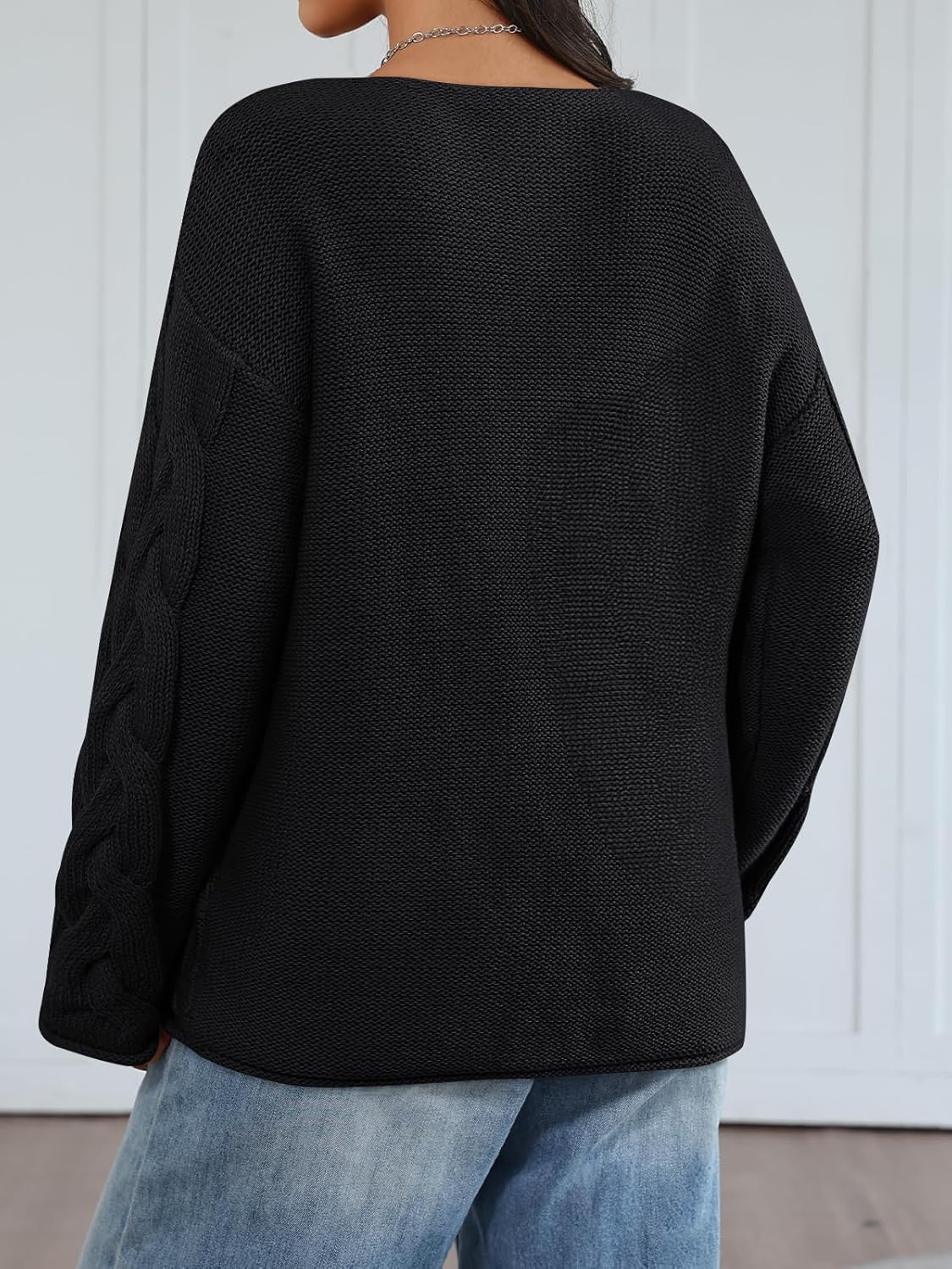 Trendy Queen Oversized Long Sleeve V Neck Cable Knit Sweaters - Image 4