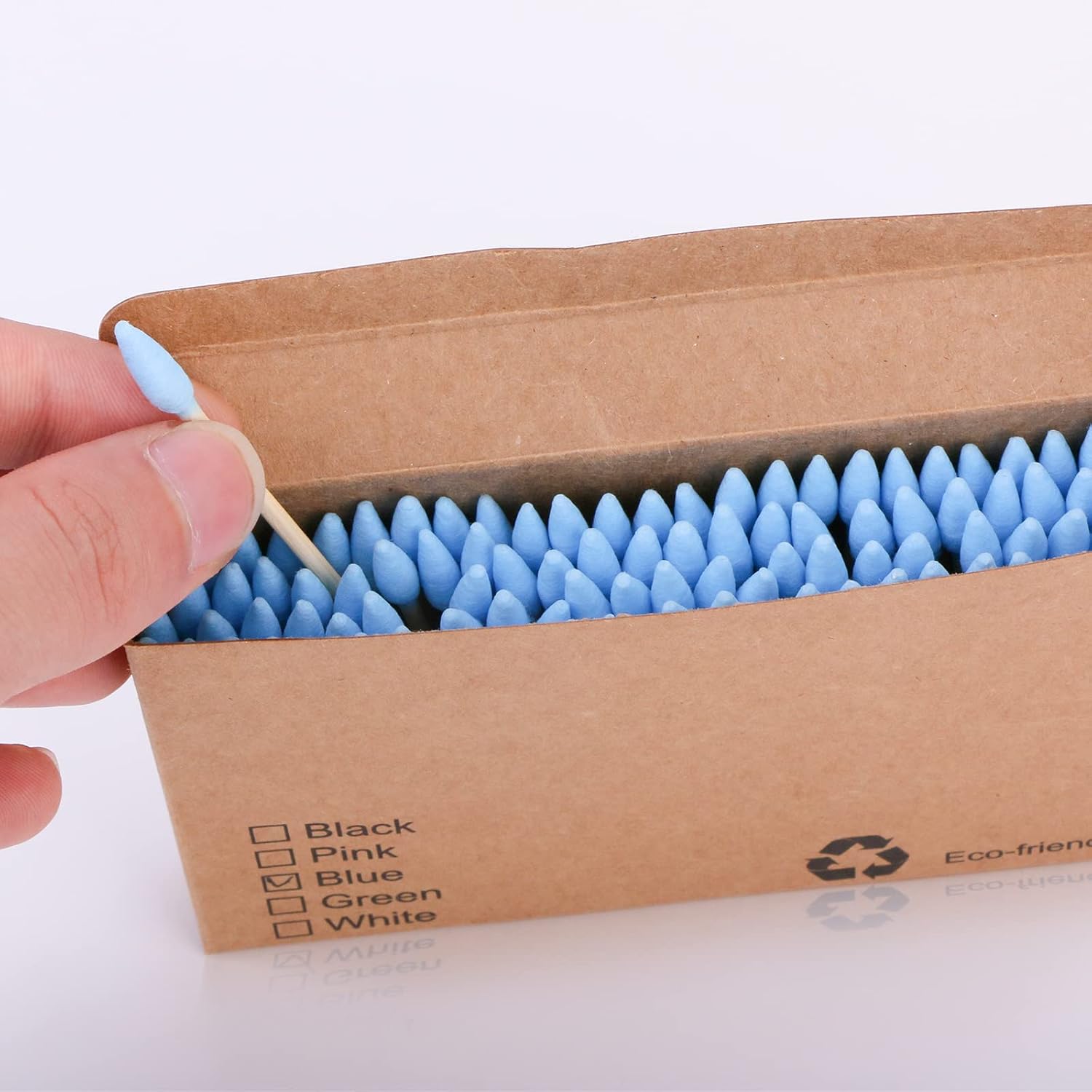 Natural Bamboo Cotton Swabs, Eco-Friendly & Biodegradable – Comfortable and Soft,Plastic Free Double Ear Sticks for Ears Cleaning and Makeup,Dirt Removal,crafts,painting (Blue-1 Pack of 100)