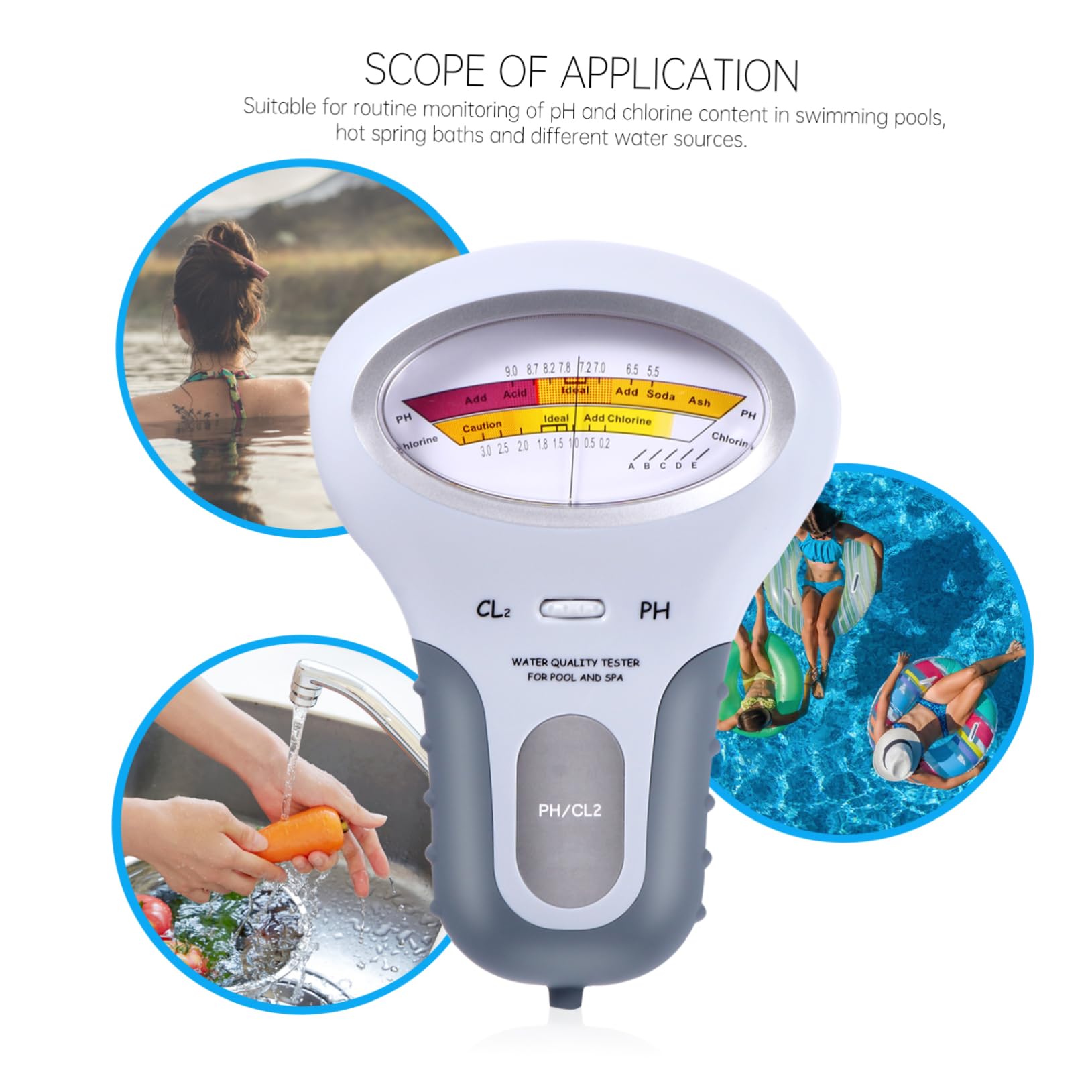 VANZACK 5piezas Probador De Del Agua Para Piscina y Spa Medidor Digital De Ph Portátil Pantalla Kit De Análisis De Agua