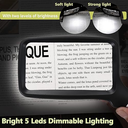 Miniatura 3 de Lupa con luz, plegable de mano 3X grande rectangular iluminado lupa con LED regulable para degeneración macular personas mayores leyendo periódicos,