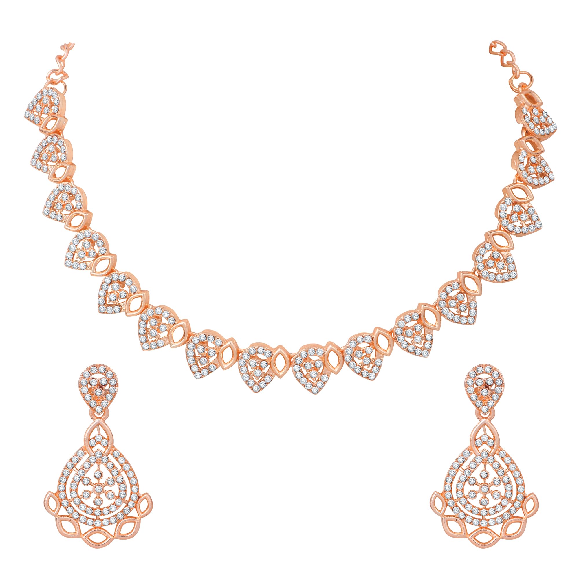 Atasi International Rose Gold Plated American Diamond AD Necklace Jewellery Set with Earrings for Women Suited for Wedding, Party, Engagement & Ocassional Wear (RG5818) (B0CPBRKQCV) Amazon Price History, Amazon Price Tracker