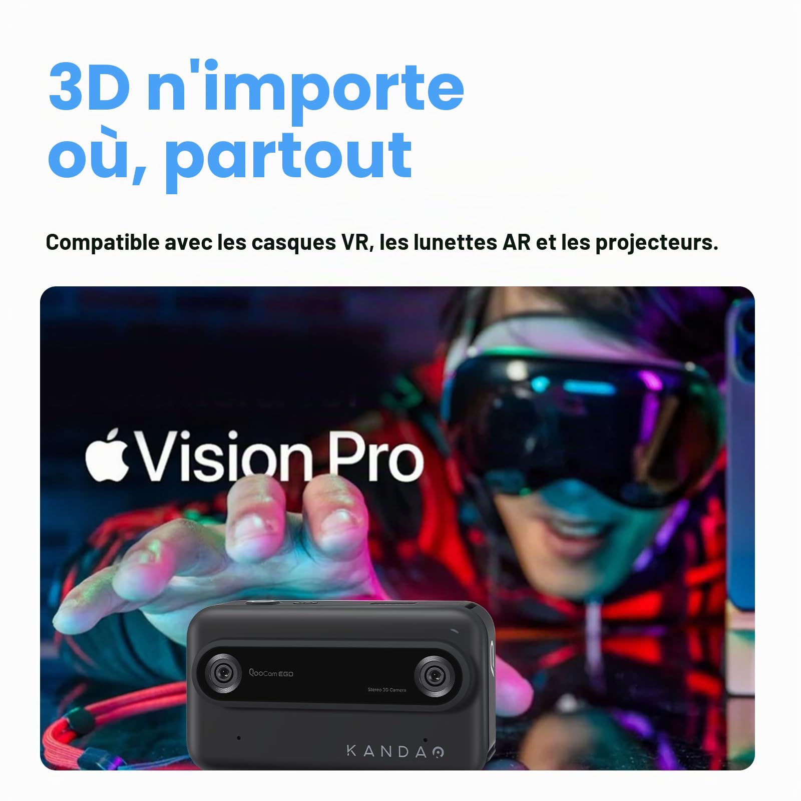 KanDao QooCam Ego - Caméra d'action 3D, vidéo 4K 60fps, caméra VR stéréoscopique, Outil de création de Contenu pour Casques VR et Lunettes AR, Appareil Photo Uniquement.
