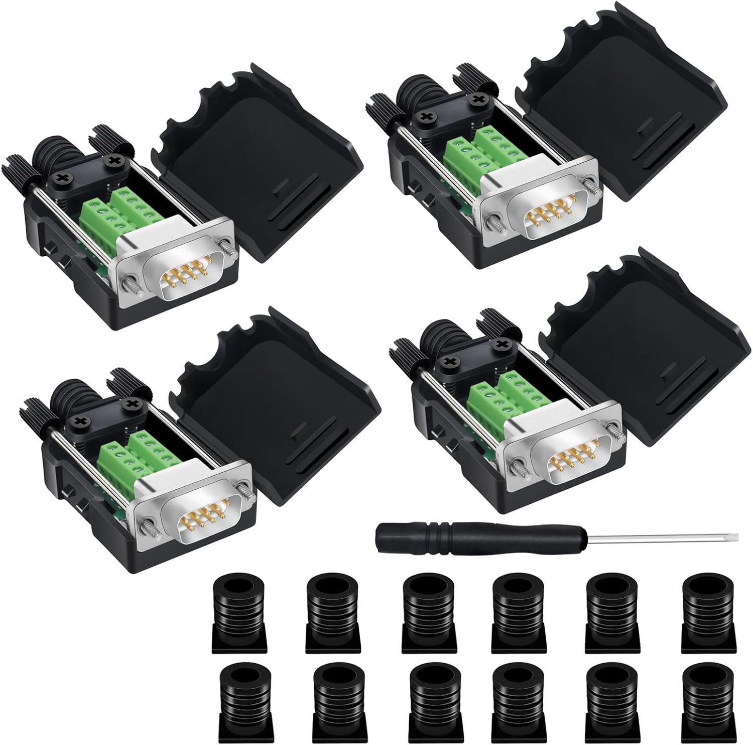 DB9 Breakout Connector,DB9 Solderless RS232 D-SUB Male and Female Serial Adapters 9-Pin Port White Adapter to Terminal Connector Signal Module with case Set of 10