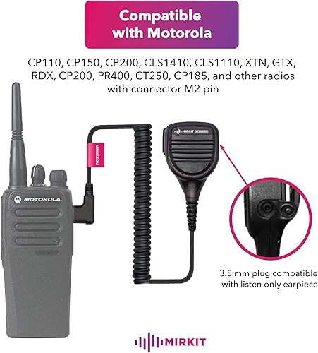Miniatura 2 de MIRKIT Micrófono de altavoz resistente compatible con radio Motorola con pin M2 CLS1110, CP110, CP200, RDU4100, RMU2040, DLR1020. Micrófono de