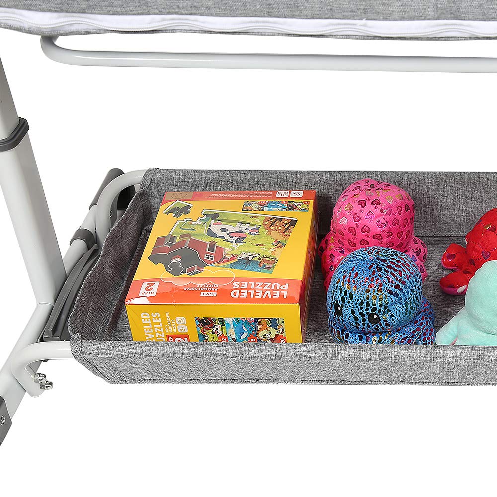 LANTUS Cuna de Viaje para Cama de Matrimonio, Altura Ajustable, Pared Lateral Plegable, Ruedas de Transporte, con Accesorios, sábana de algodón, para recién Nacido (113 * 66 * 84cm (Gris))