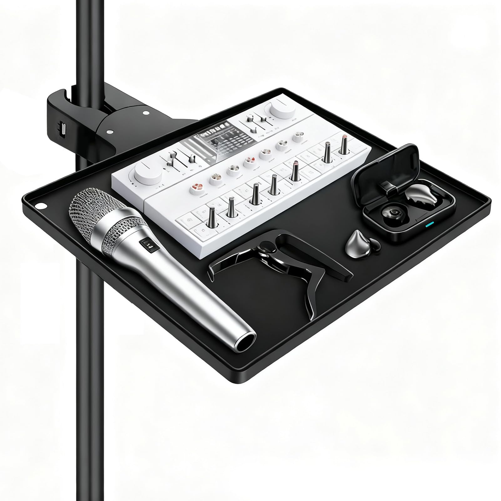 Plateau Carte Son, 27x28x3,5cm Support Micro Pince, Porte-Partitions Universel Streaming Rangement Micro