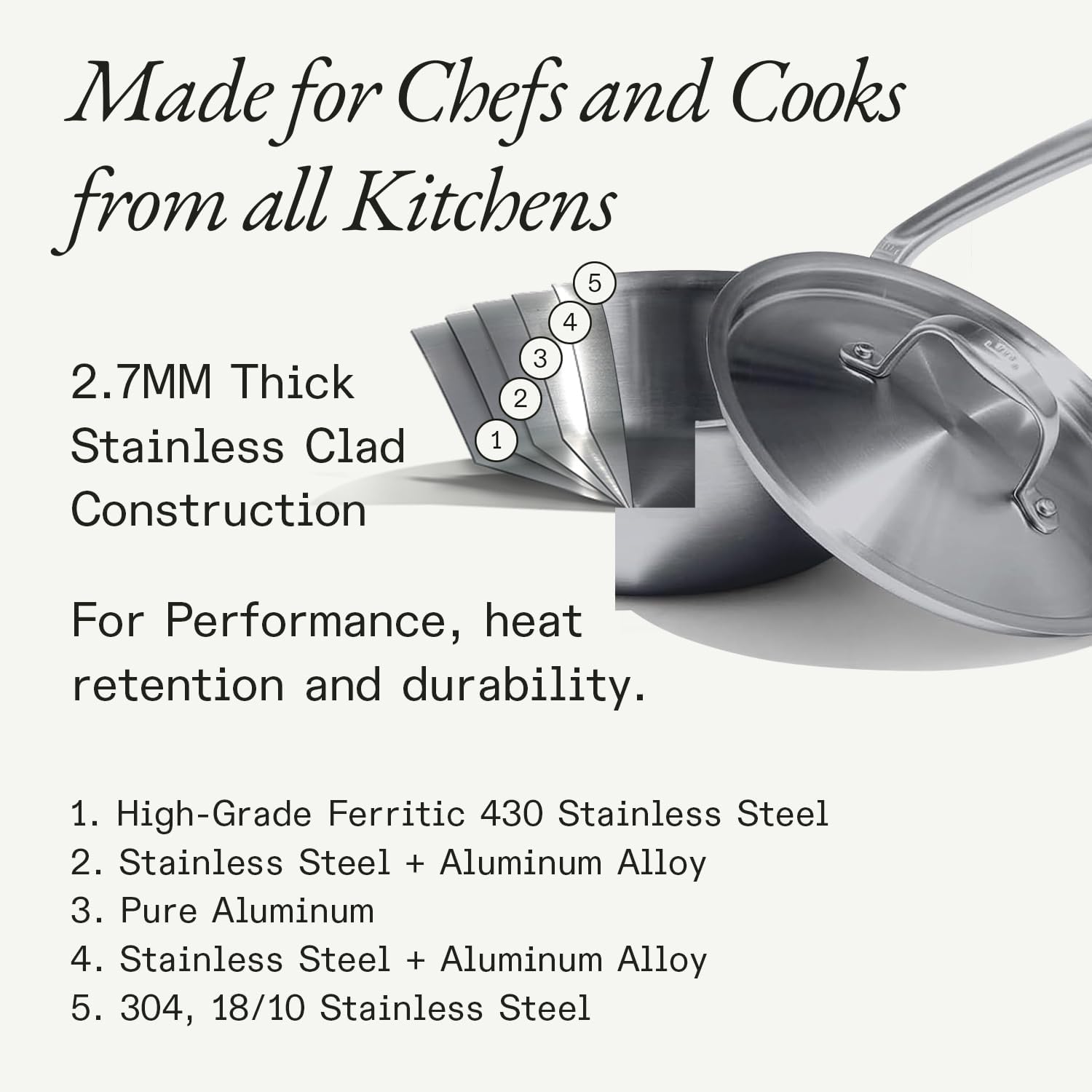 Made In Cookware - 3.5 Quart Stainless Steel Saute Pan - 5 Ply Stainless Clad - Professional Cookware - Induction Compatible - Crafted in Italy - Image 2