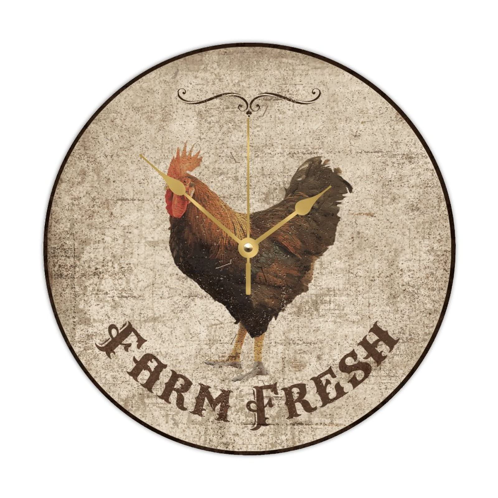 Horloge ronde coq vintage en bois pour une cuisine ambiance shabby chic