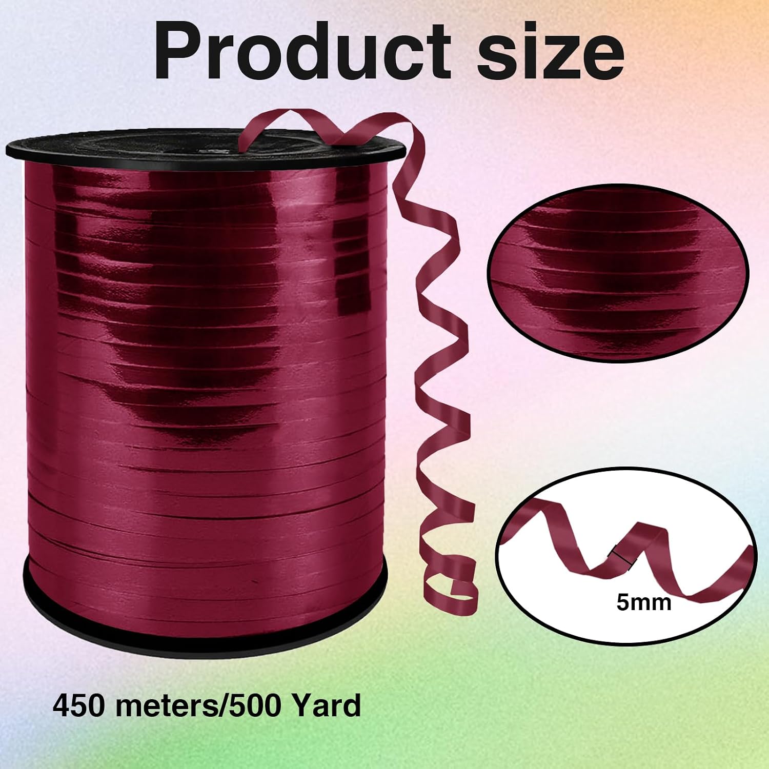 Premium Burgundy Curling Ribbon，500 Yard，1/5" for Crafts,Gift Wrapping, Balloon String, Baby Shower, Parties & Festivals, Florist Flowers image 2