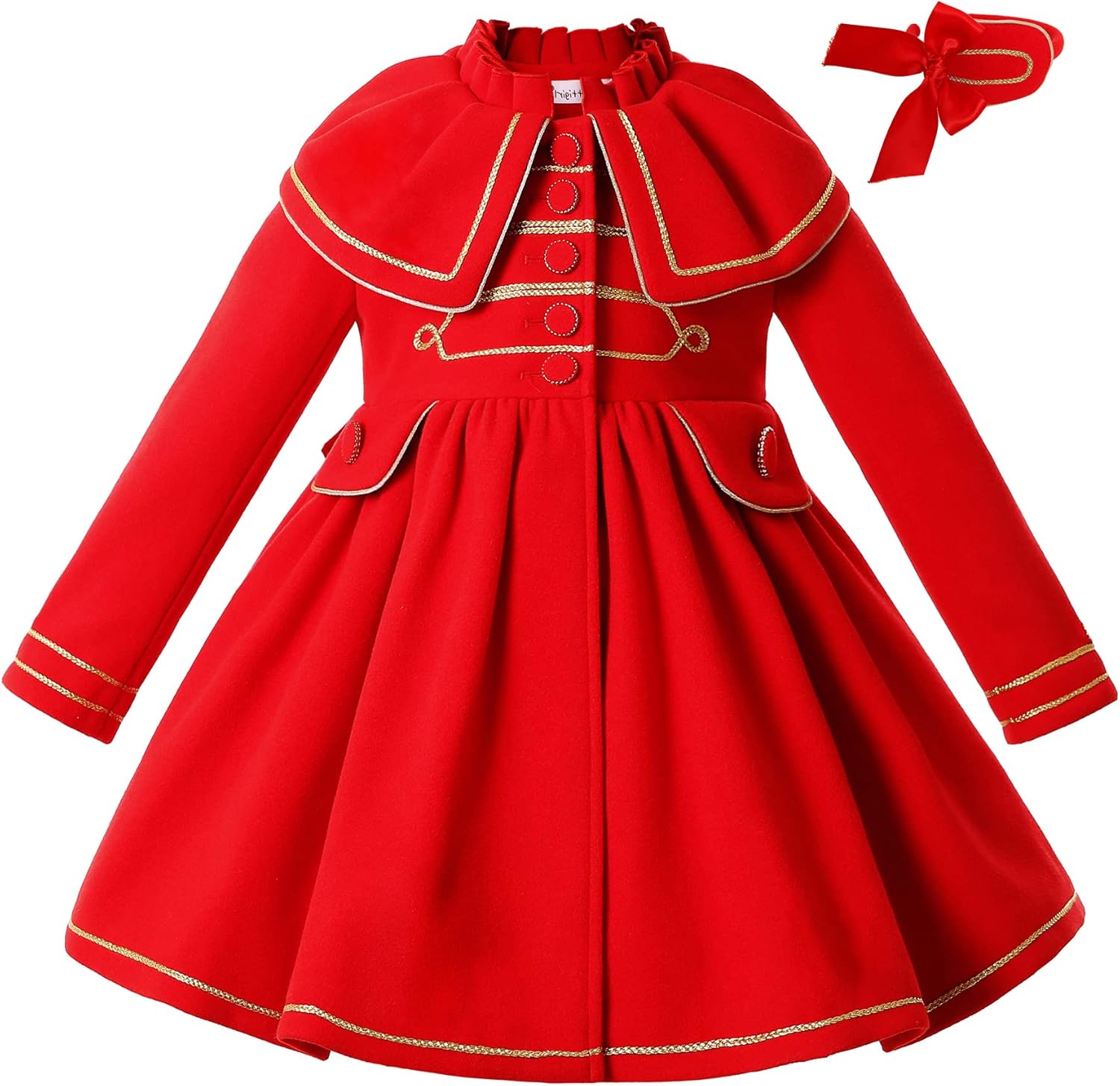 Pettigirl Girl Vintage Winter Christmas Red Trench Shawl Collar Outerwear Overcoat Outfit Toddler Kid Fashion Warm Coat
