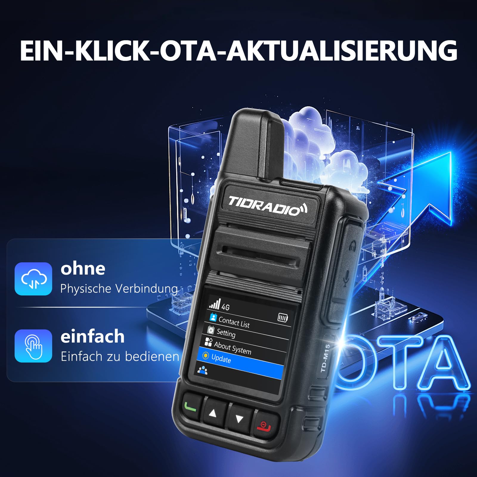 TIDRADIO TD‑M15 Global Walkie Talkie, 4G LTE PoC Funkgerät mit europaweiterer Abdeckung, Funkgeräte 6000 km Reichweite & 1 Jahr gratis Daten inkl. SIM‑Karte, Für Familie, Gewerbe, Logistik, 2er Set