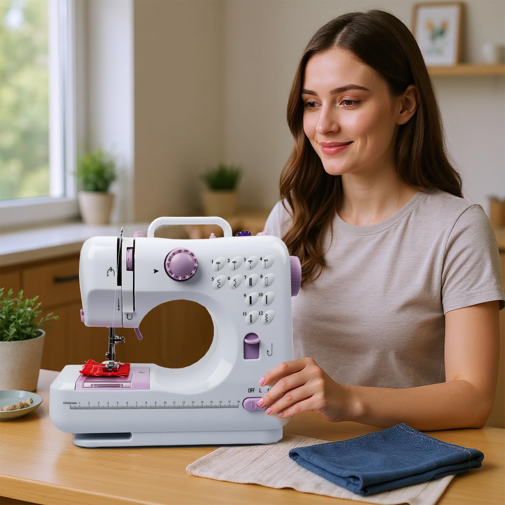 BRICH Mini Nähmaschine Set – Tragbare & Einsteigerfreundliche nähmaschine anfänger mit 12 Stichen für Erwachsene und nähmaschine kinder Alter 8-12, Ideal für DIY Projekte und Reisen Strom/Batteriebetr