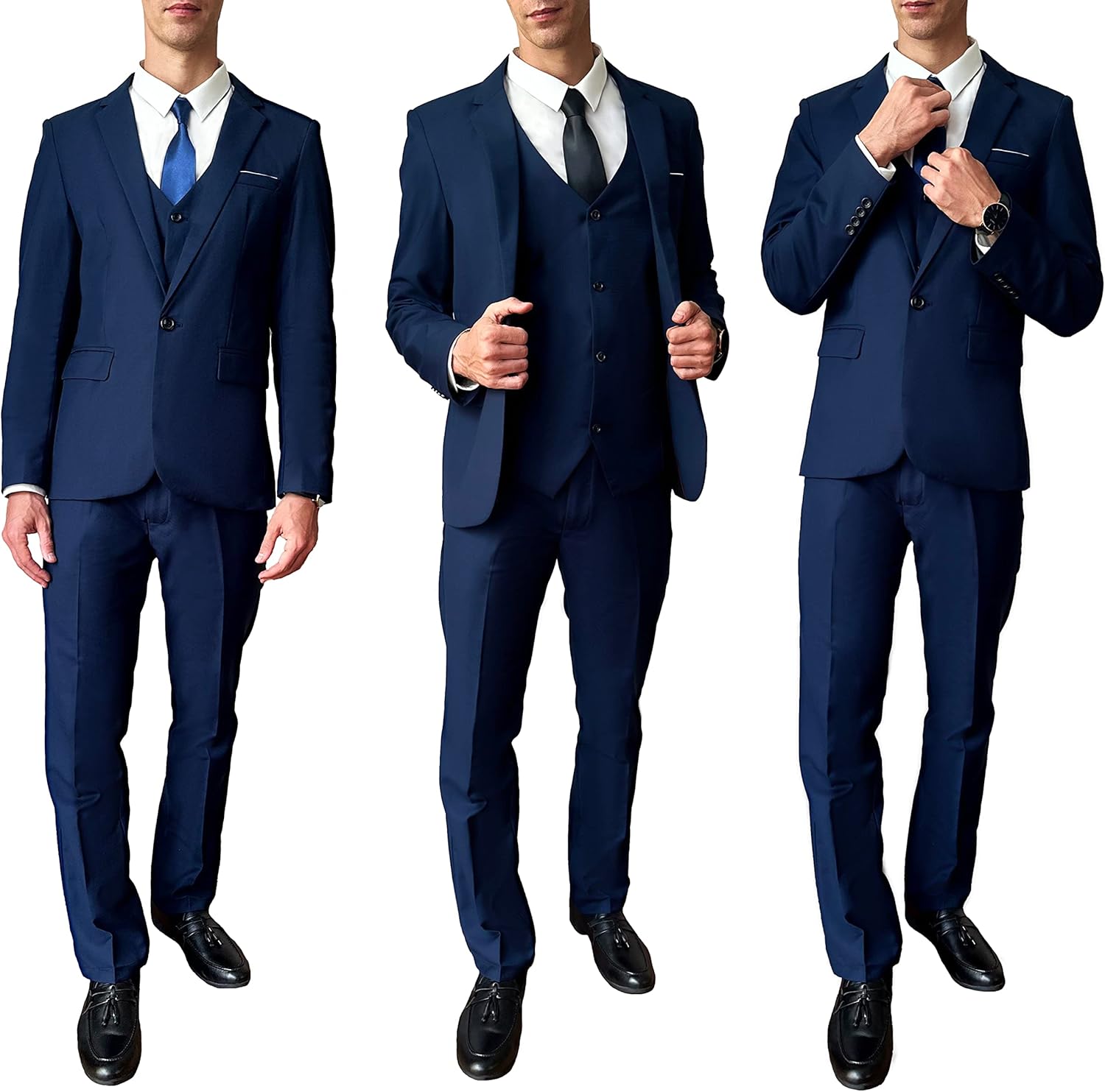 3 Piece Men’s Suit, Slim Fit Stylish Jacket, Pants, Vest, 2 Ties, and Belt, Perfect for Weddings, Business and More - Image 3
