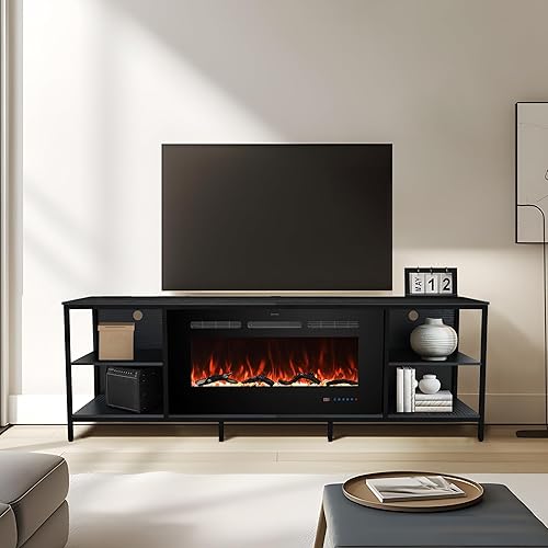 Miniatura 8 de Velaychimney Insertos de chimenea eléctrica de 60 pulgadas, calentador de chimenea empotrado y montado en la pared con 13 colores de llama y lecho