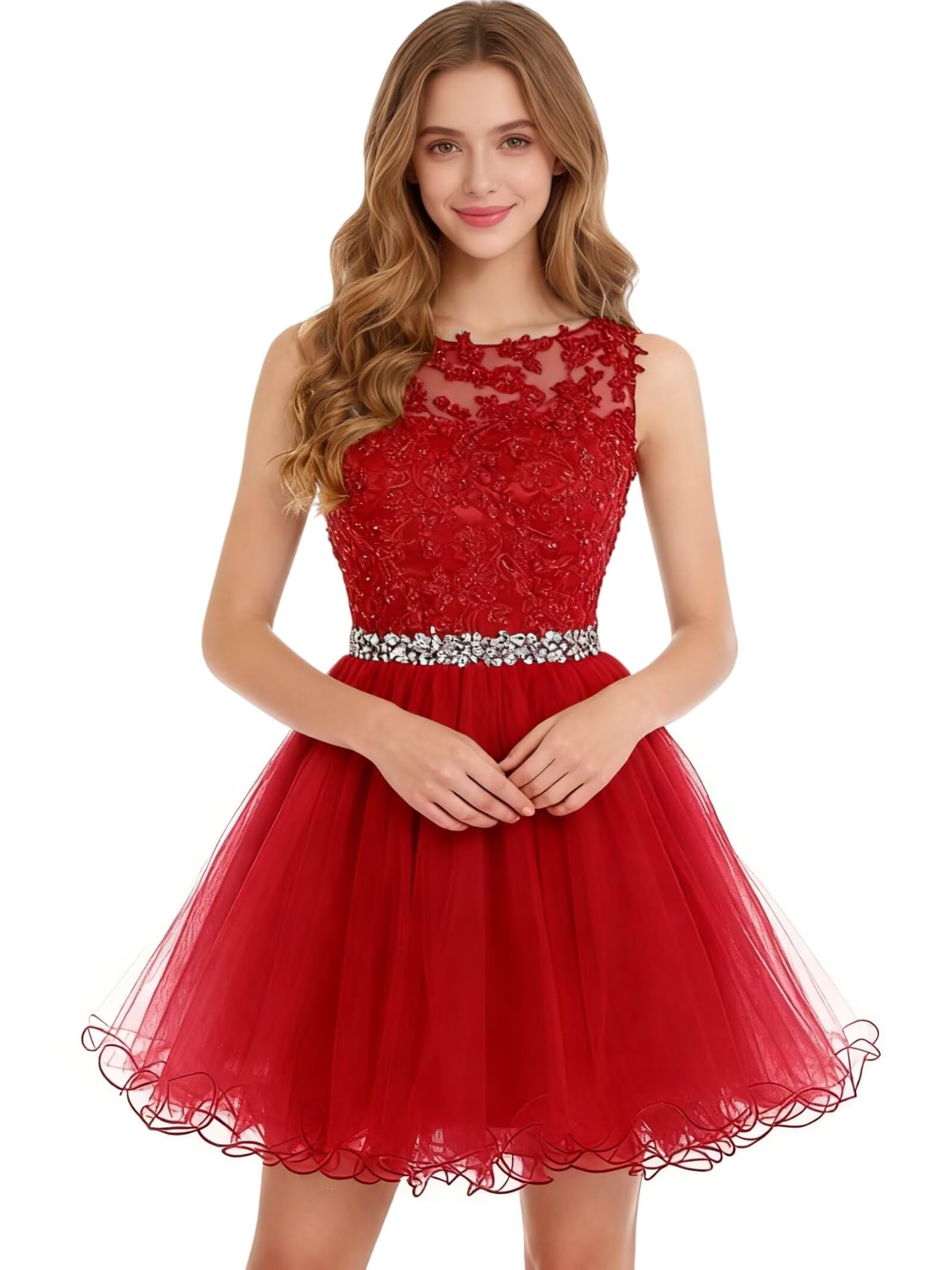 Dydsz Womens Scoop Appliques Homecoming Dress Short Cocktail Party Gown
