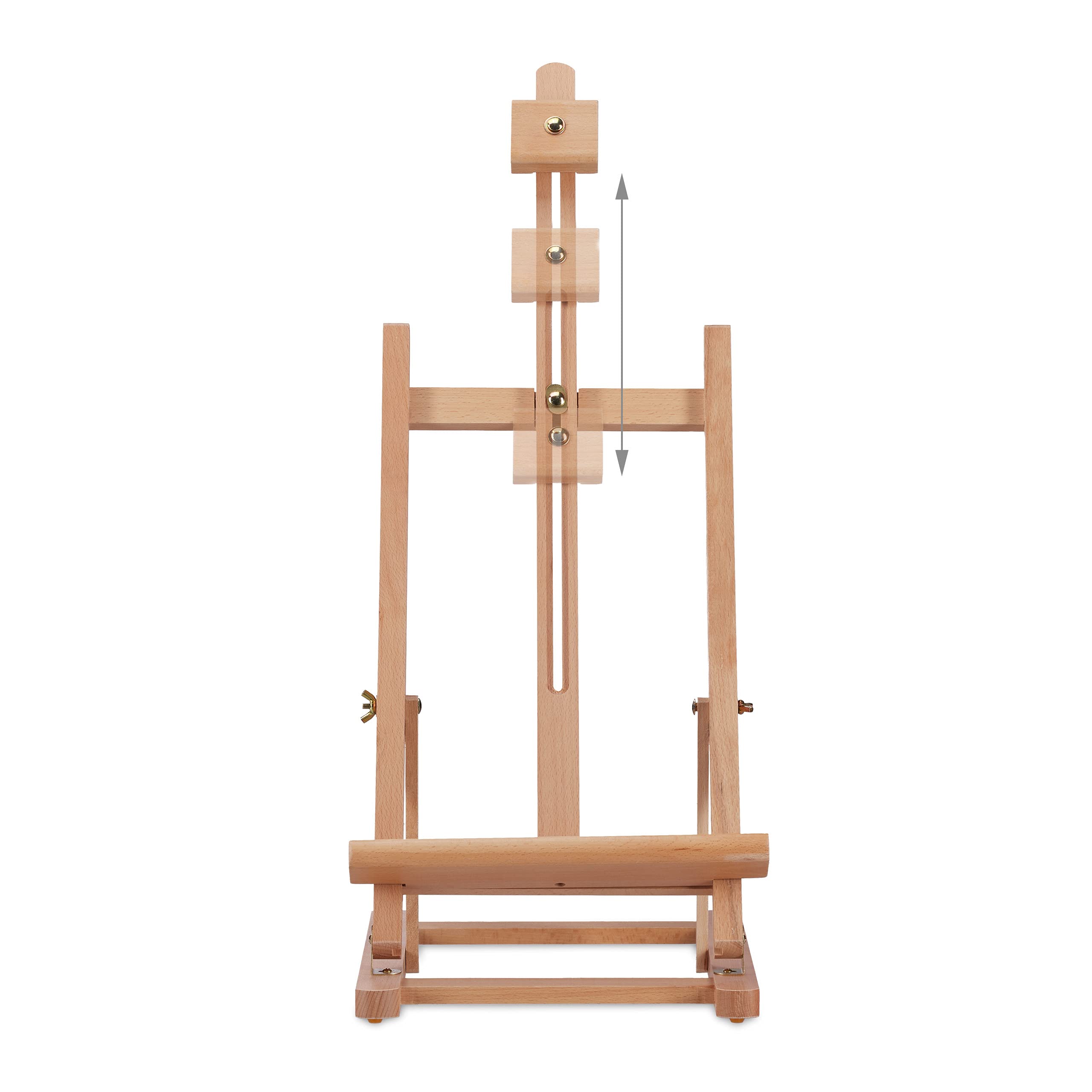 Relaxdays Cavalletto Pittura da Tavolo, Espositore Regolabile per Formati A3, Mini Segnatavolo, Legno di Faggio, Marrone
