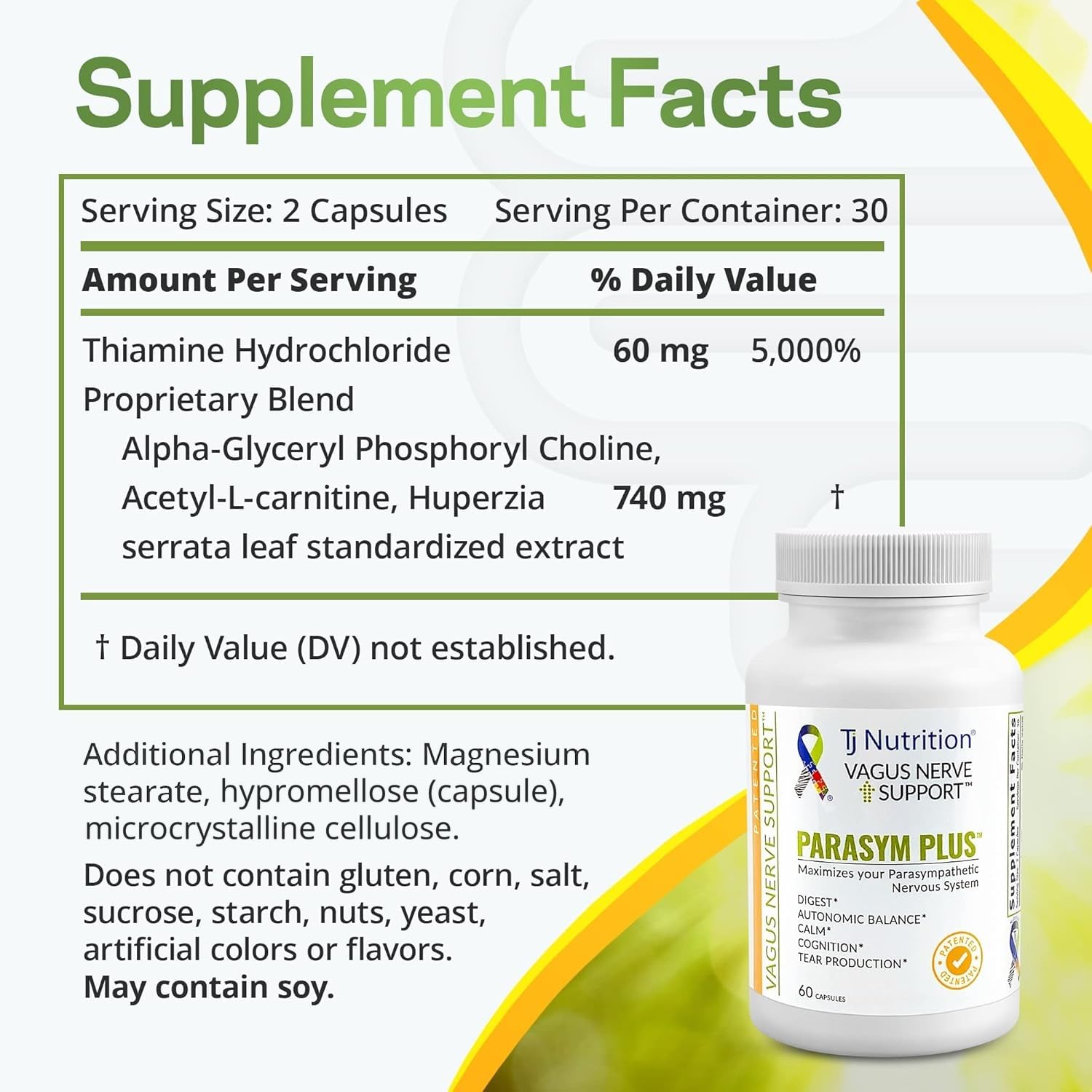 Parasym Plus Vagus Nerve Support, Patented Digestive Nutritional Supplements, Energy Booster for Men and Women, Memory Supplement for Brain, Gentle Immune System Support, 60 Capsules — Amazon image 2