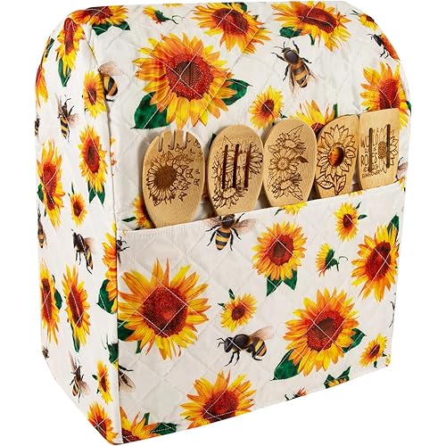6PCS Pioneer Women Sunflower Kitchen Stand Mixer Cover and Wooden Spoons Set,Pioneer Woman Kitchen Stuff Utensils,Pioneer Woman Kitchen Accessories