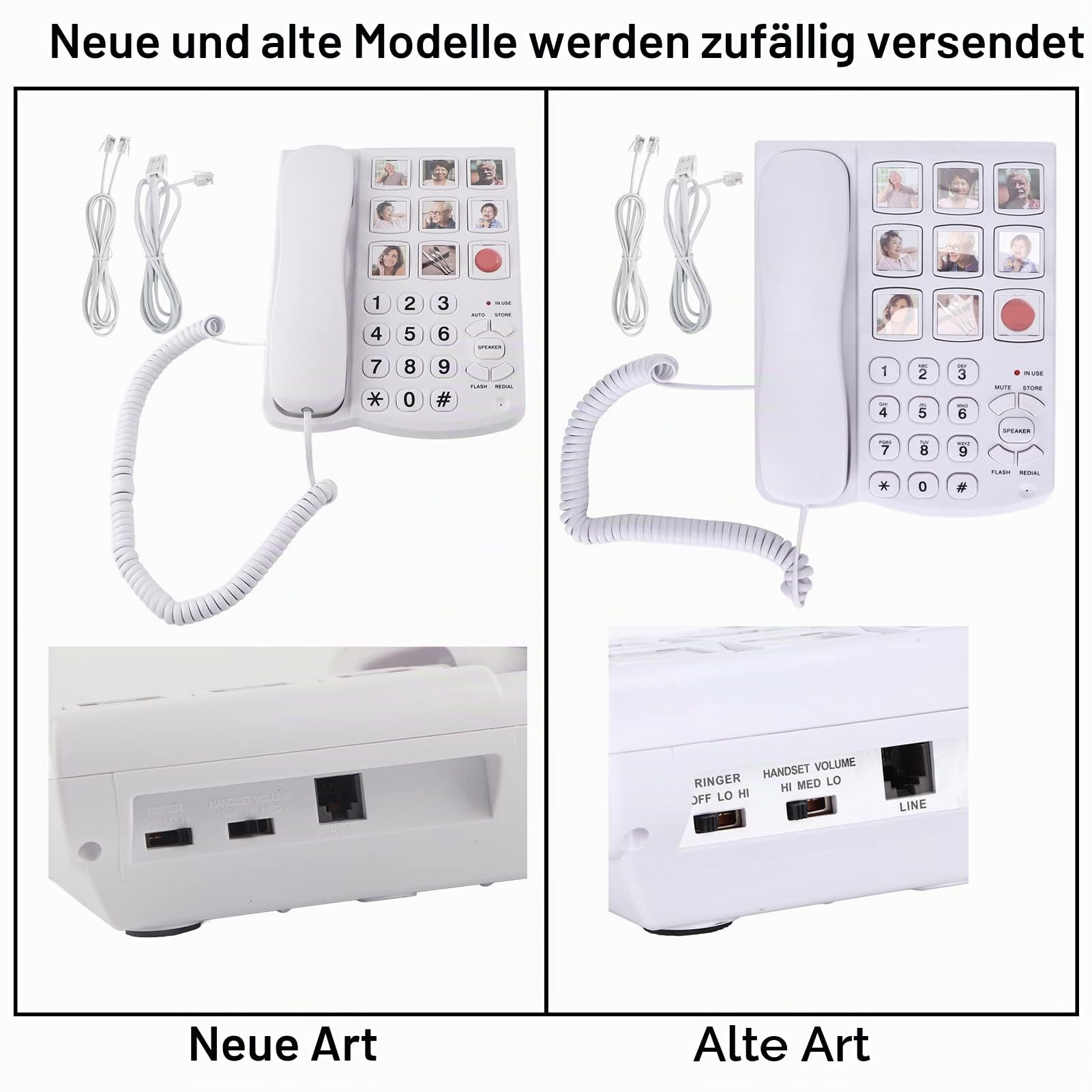 Schnurgebundenes Festnetztelefon mit Großen Tasten für Senioren, Keine Batterie Erforderlich, Vorgespeicherte Privatnummer, Austauschbare Bildtaste, SOS One Touch Kurzwahl,