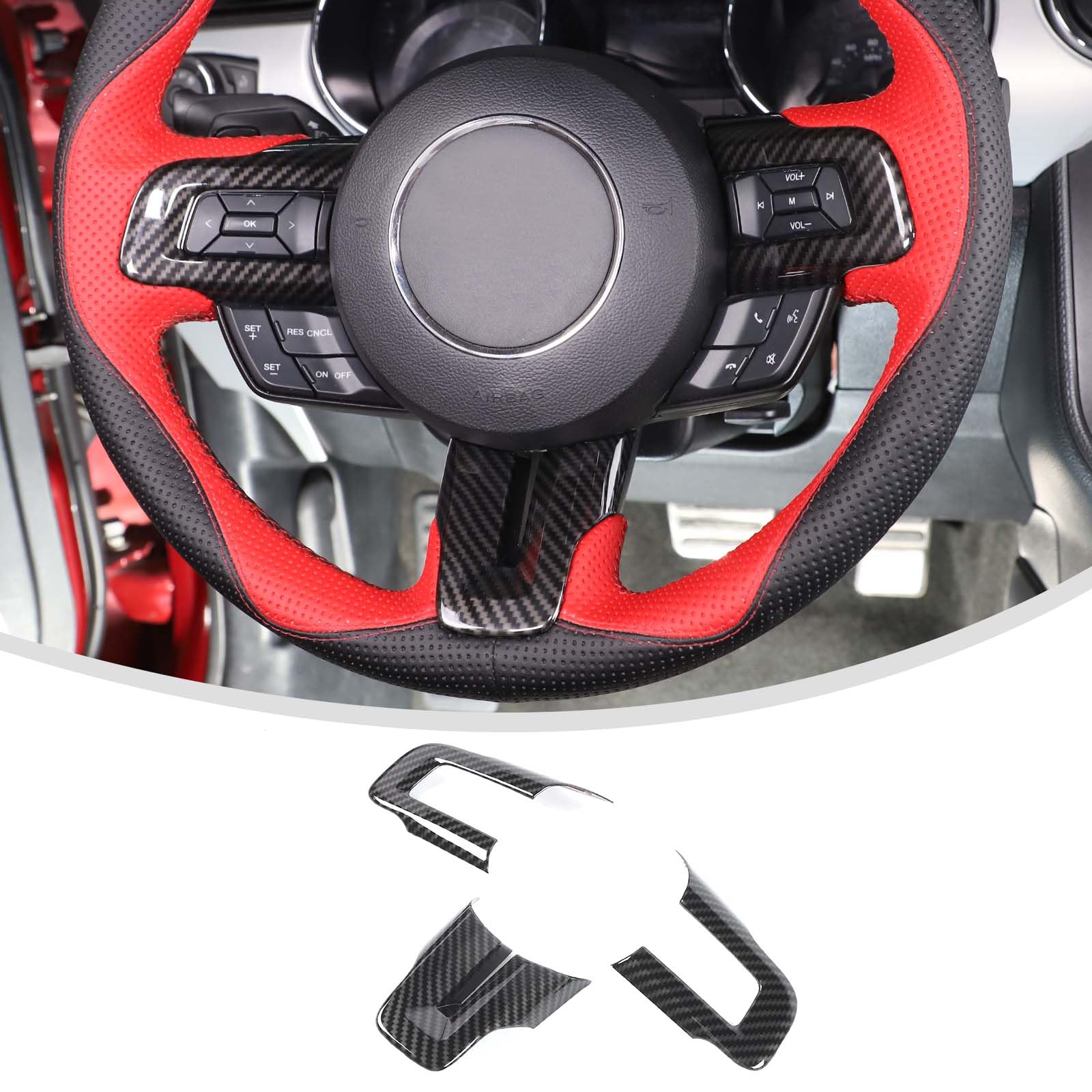 Linskip Steering Wheel Trim Compatible with Ford Mustang 2015 2016 2017 2018 2019 2020 2021 2022 2023, Mustang Steering Wheel Cover, Mustang Interior Accessories(Carbon Fiber)
