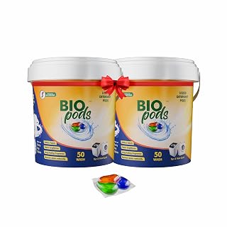 BioPods 100 Dissolvable Ultra Clean Laundry Pods | Powered by Bio Enzymes for Tough Stains| Fabric Conditioner & Brightener | Top & Front Load | Fresh Fragrance | 1 Pod = 1 Wash (upto 8kg) | Pack Of 2