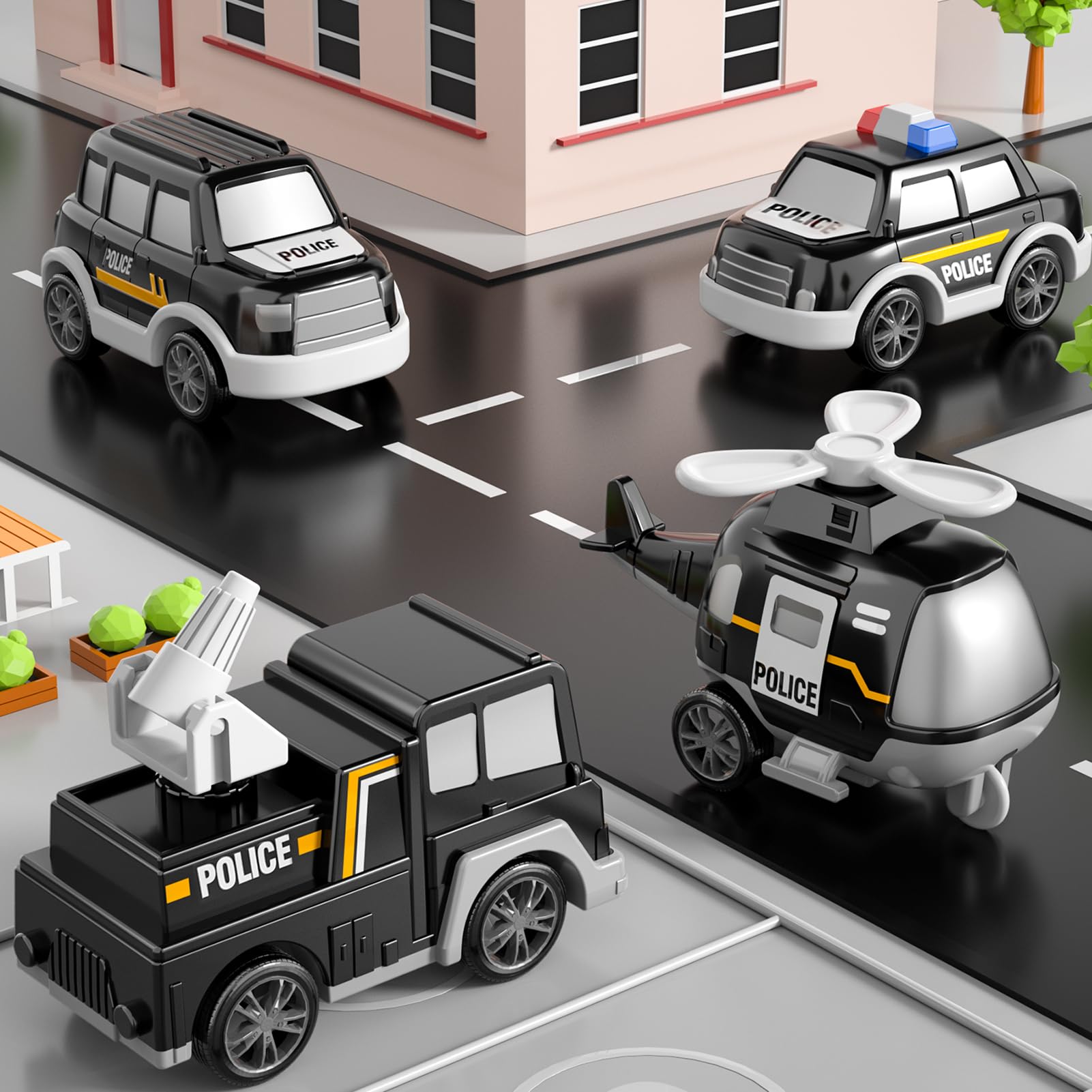 Polizei LKW Jungen Spielzeug für 3 4 5 Jahre alte Kleinkinder, Transport Fahrzeug Träger, Spielzeug Sets Kinder 3-6, Geschenk für Jungen & Mädchen im Alter von 4-6 5-7