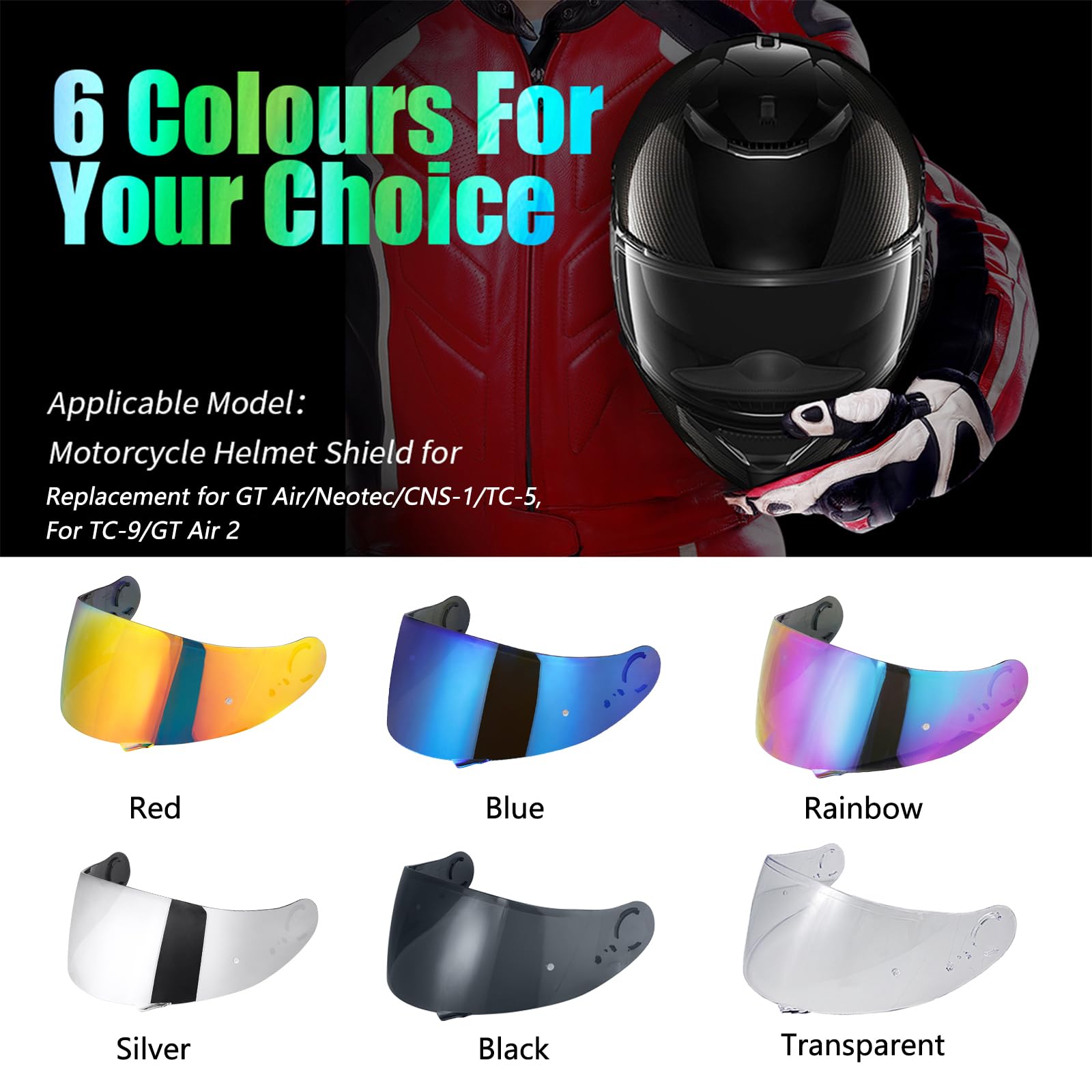 VCOROS Visera Casco Moto para GT Air Neotec CNS-1 TC-5 TC-9 GT Air 2 | Lente de Casco de Protección contra el Viento para Motocicleta,Reemplazo de Accesorios para Casco de Moto Casco Moto