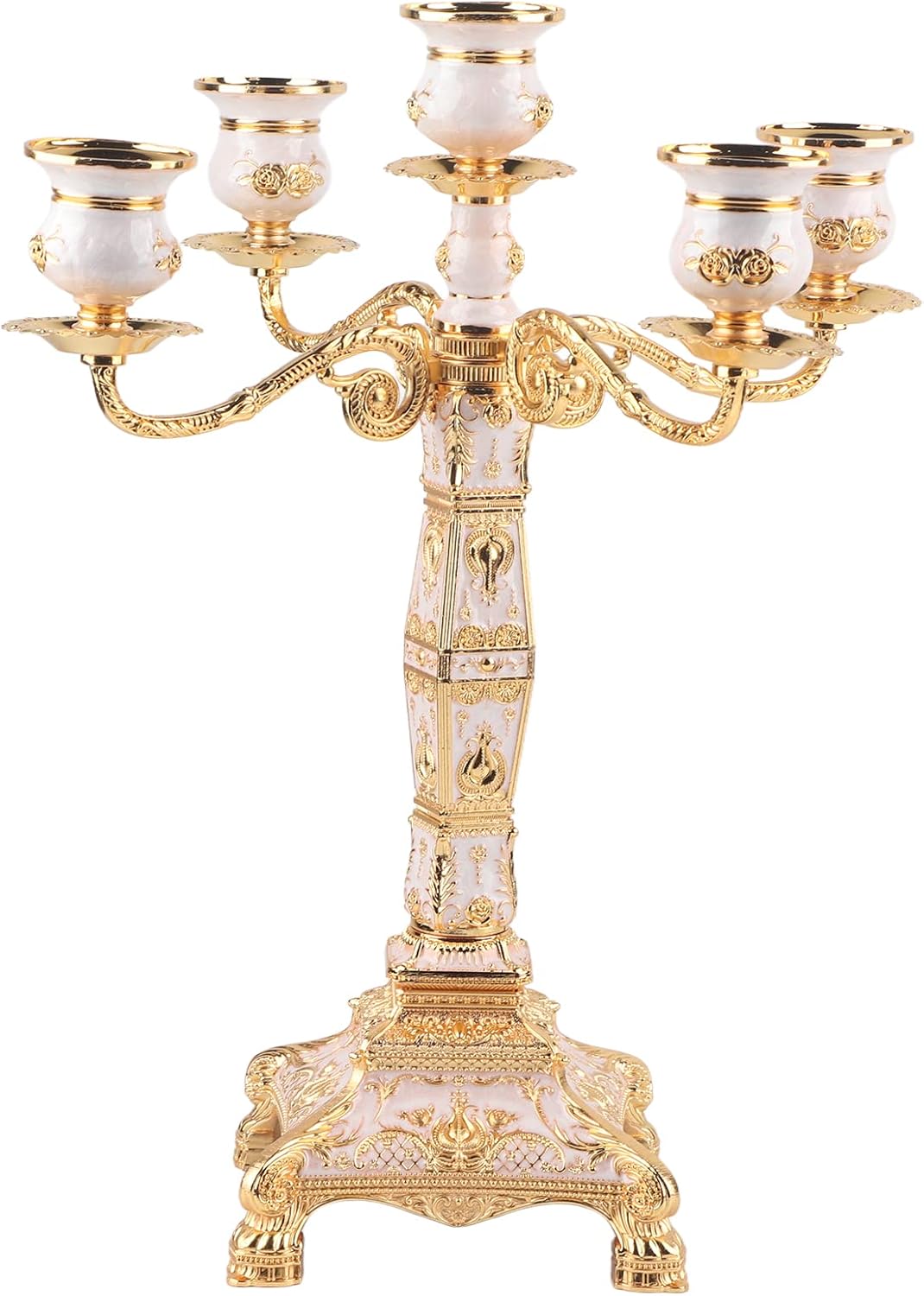Luxury Vintage Candelabra Candle Holder, Embossed Rhinestone Candlesticks for Home Wedding Decor, Elegant Alloy Centerpiece with Stable Four - Corner Base