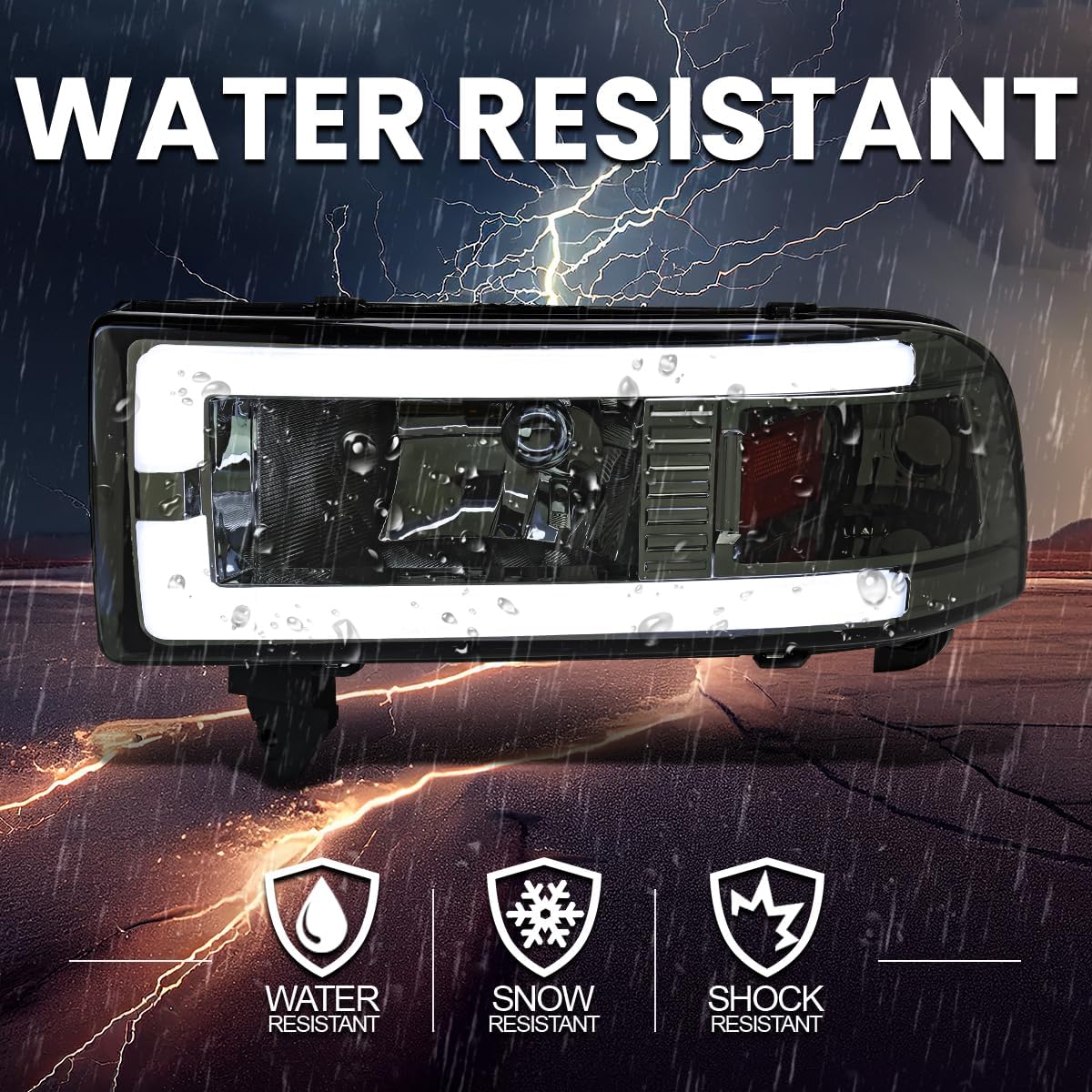 SPEC-D TUNING Smoke Headlights w/LED Tube Compatible with 1994-2001 Dodge Ram 1500, 2500, 3500, Left + Right Pair Headlamps Assembly