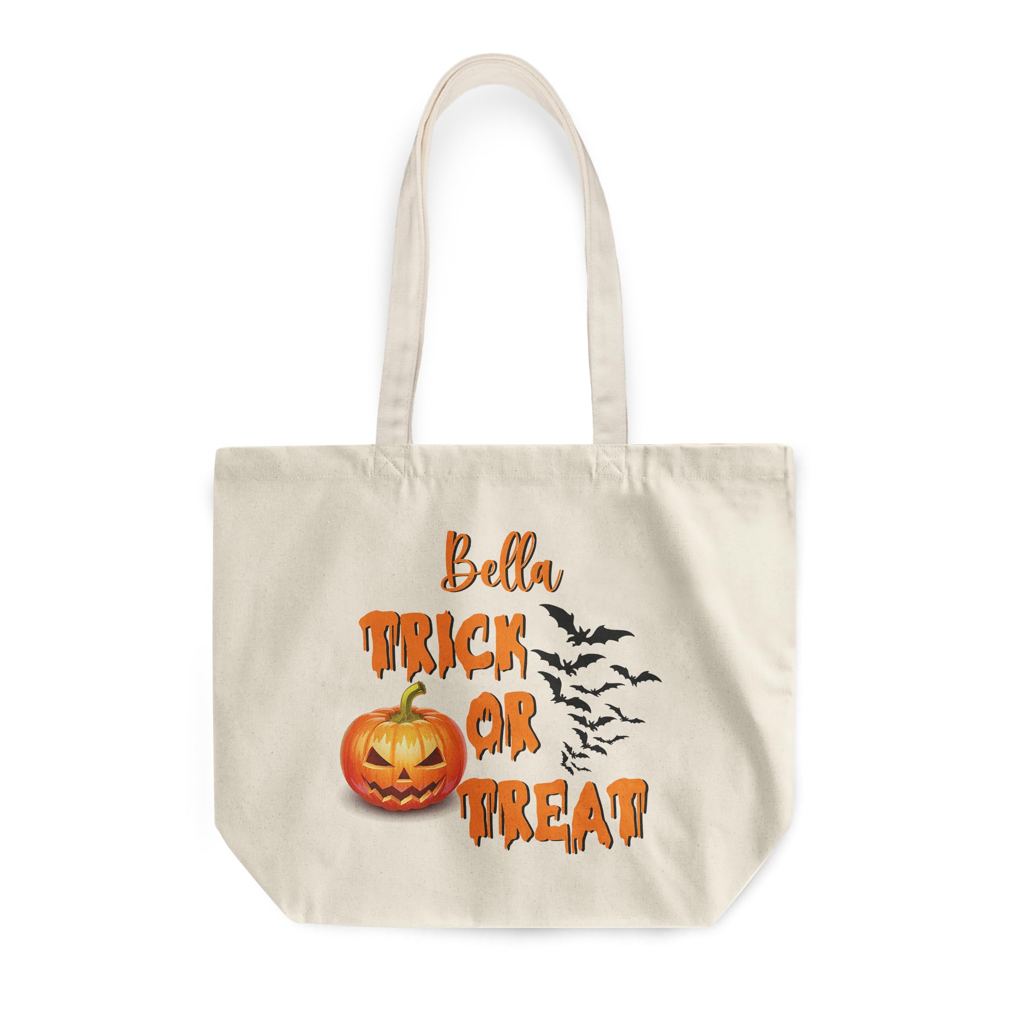 Personalized Trick Or Treat Halloween Bag, Pumpkin Halloween Tote Bag, Spooky Season Rounded Tote Bag. Trick Or Treat Kid Bag, Halloween Gift for Her, Custom Name Everyday Tote Bag