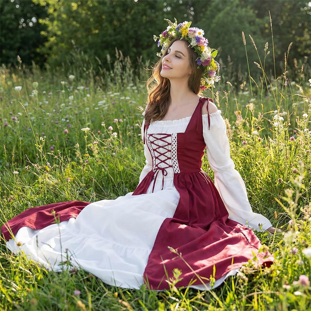 Vestido Medieval para Mujer - Disfraz Renacentista, Reina Victoriana, Princesa - Manga Gótica, Trompeta, Maxi