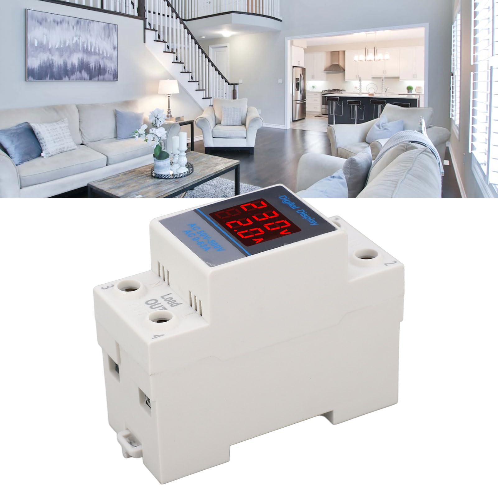 SDM002 Voltmetro Amperometro Guida DIN 35mm - Doppio Display LED per Monitoraggio Tensione/Corrente AC50-500V, Precisione ±2% con Trasformatore Integrato