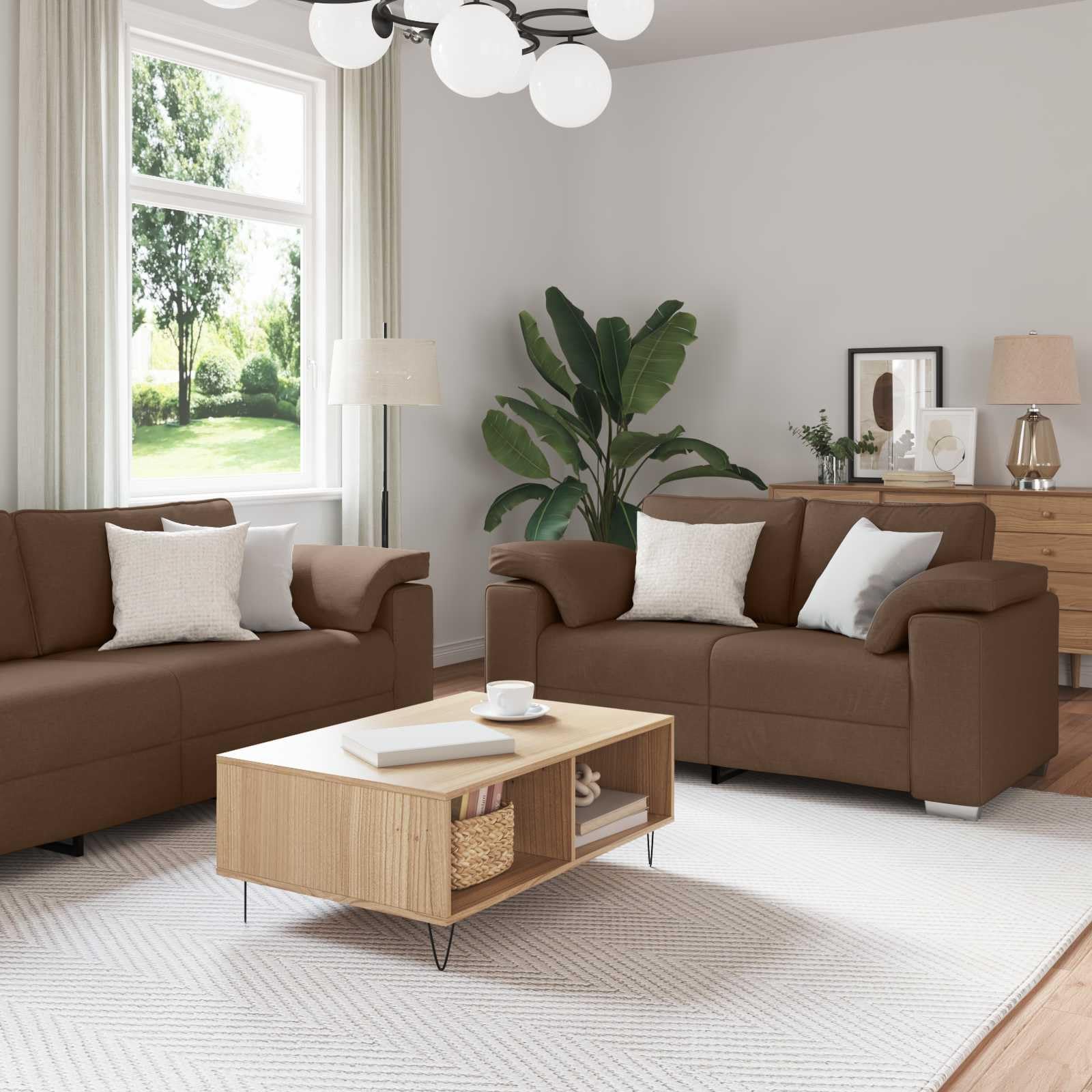 Juego de sofás de 3 piezas, mezcla de lino, moderno juego de salón, sillón de 2 plazas y sofá de 3 plazas, para 6 personas, soporta hasta 660 kg, color marrón