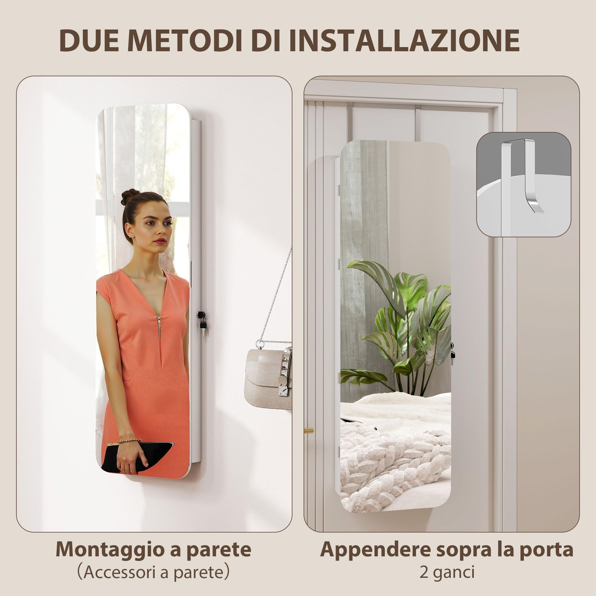 HOMCOM Armadietto Portagioie con Specchio Interno e Luci LED Alto 120cm