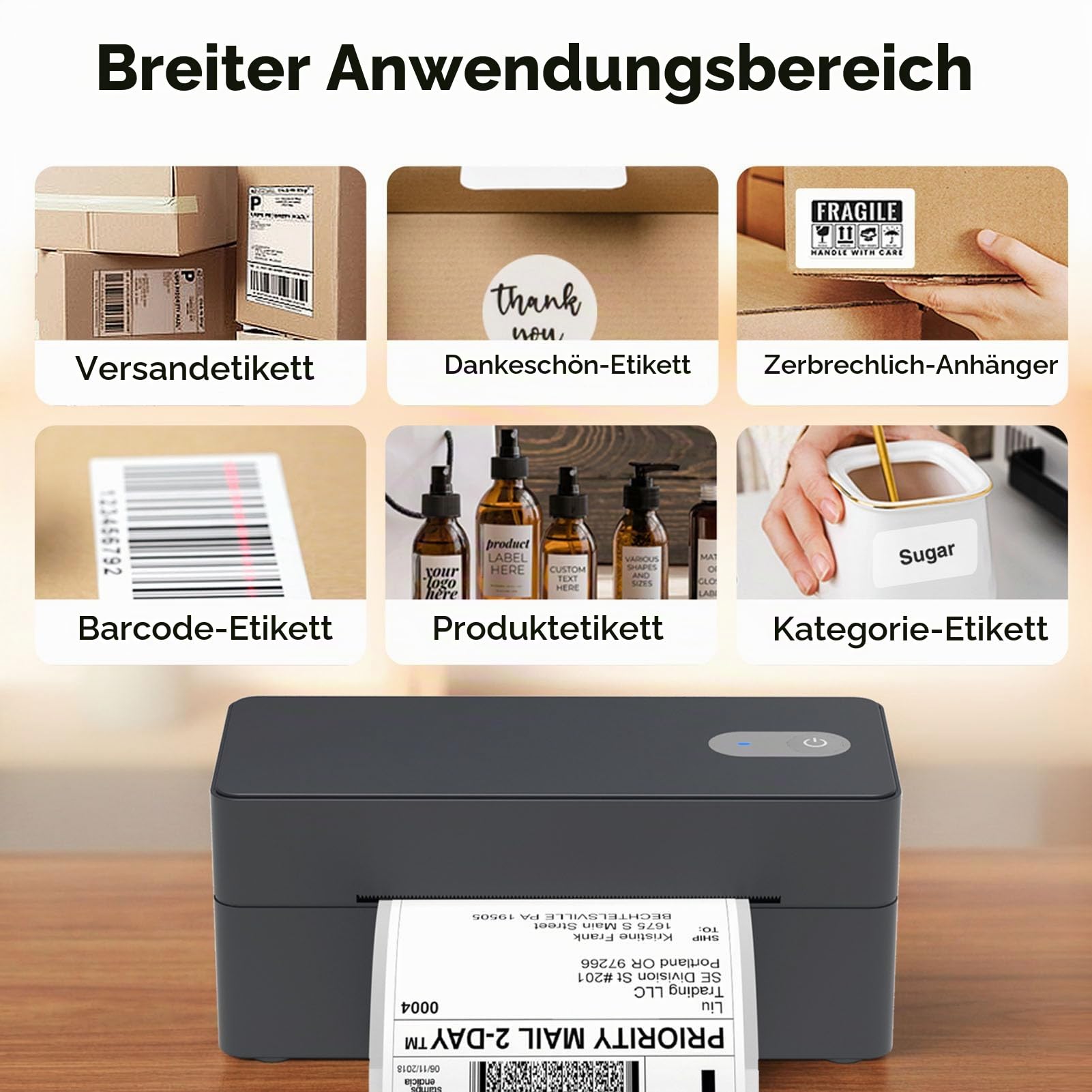 DHL Etikettendrucker Bluetooth, Labeldrucker 4x6 Versandetiketten Drucker | Thermodrucker Label Printer für Shopify, Etsy, UPS, Kompatibel mit iOS, Android, Windows, Mac, Unterstützt USB und Bluetooth