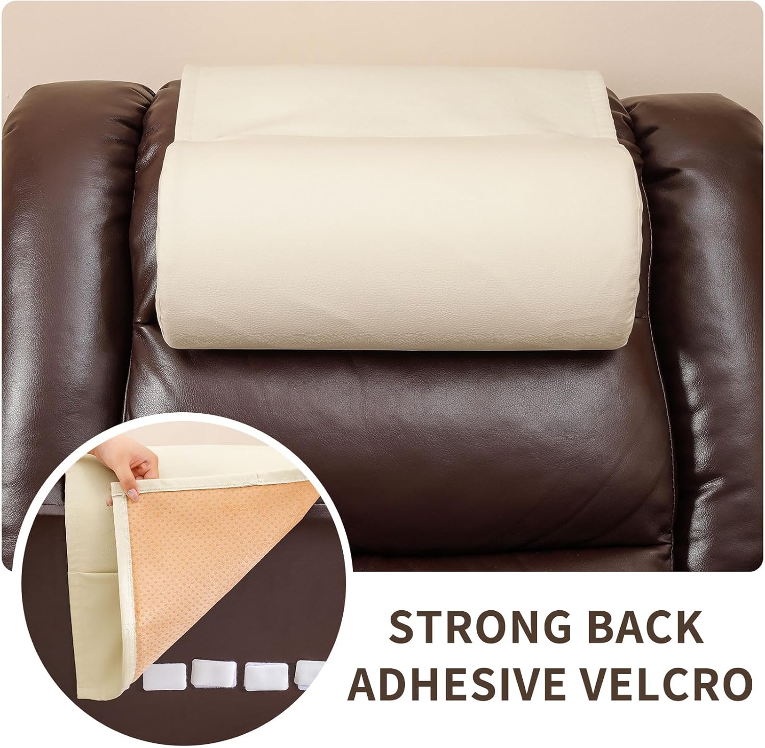 Faux Leather Neck Pillow for Recliner Chair,Memory Foam Headrest Pillow for Recliner Sofa,Non-Slip Adjustable Recliner Headrest Pillow for Neck Pain Relief in Home, Office, Travel (Cream) - Image 6