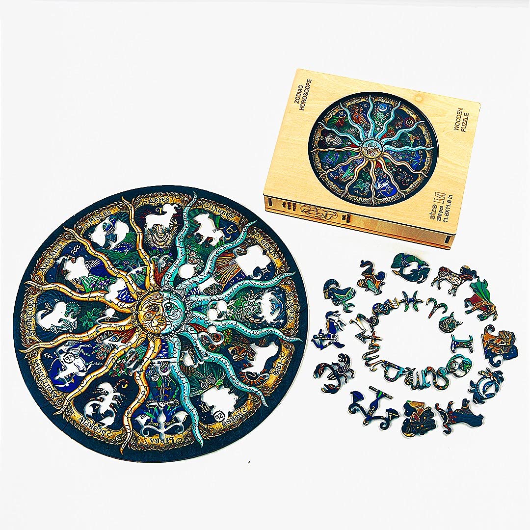 Blumuze Holzpuzzle Stier Tierform – 343 Teile, 35x35 Cm, Geschenkbox, Für Erwachsene & Familie, Sternzeichen-Motiv