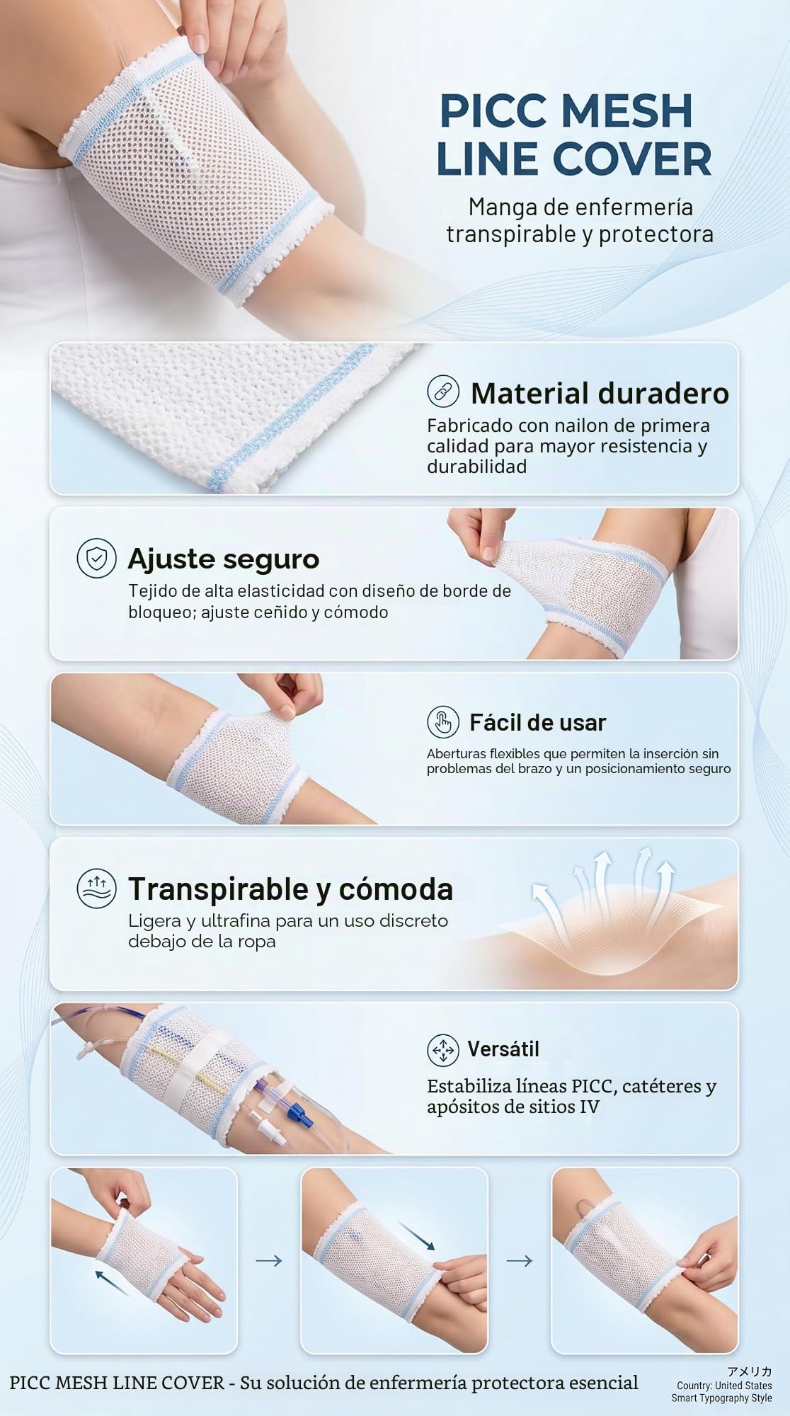 Cubierta PICC, Transpirable y Elástica Cubierta de Malla para Línea de Catéter, Vendaje Protector para Brazo Superior for Pacientes Hospitalarios y Cuidado Domiciliario