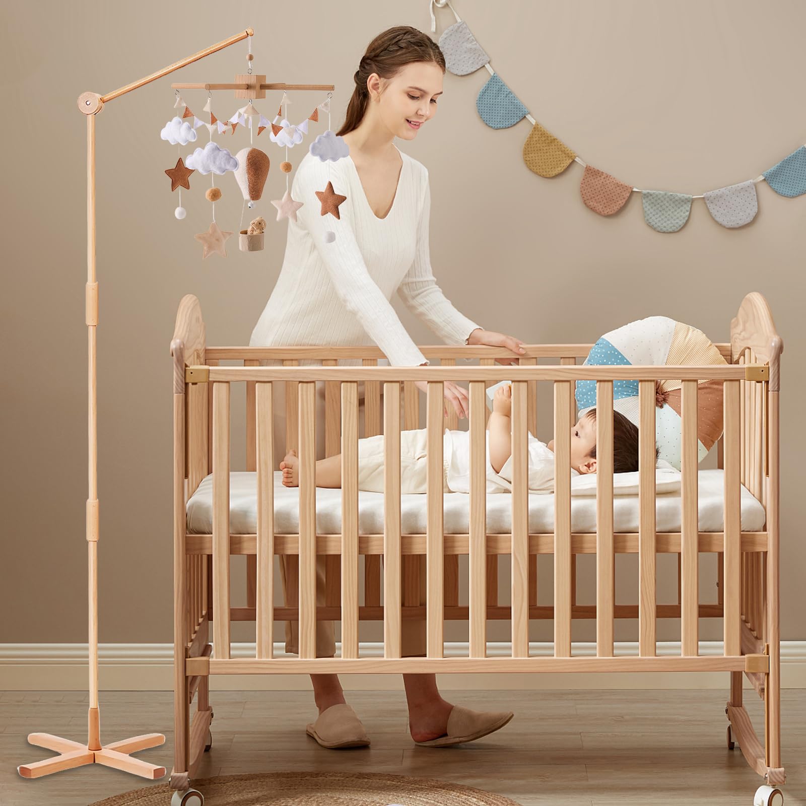 Supporto mobile per bambini, in legno, per appendere giocattoli, culla e cameretta dei bambini, da 0 a 12 mesi