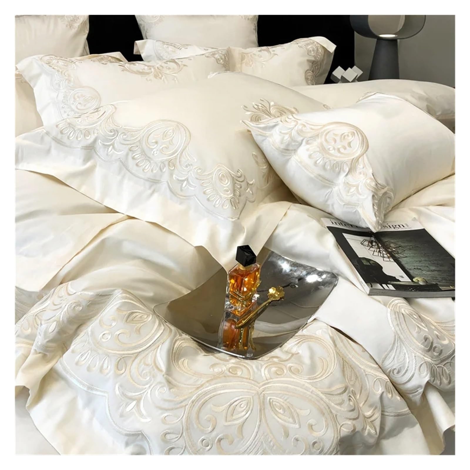 bawełna egipska, Kremowy biały różowy czerwony 1000TC egipska bawełna luksusowy(Bianco,Queen Size 4pcs)
