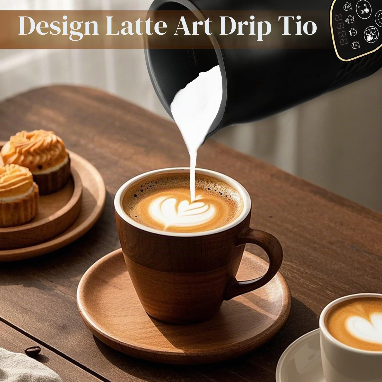 Mousseur électrique 4 en 1 - lait pour chocolat chaud et mousse chaude/froide - Contrôle de température, 2 fouets pour cappuccino