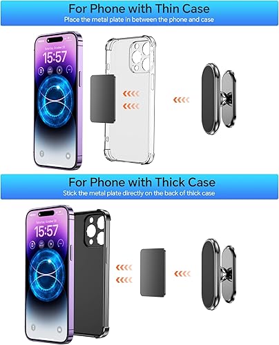 Miniatura 6 de Paquete de 2 unidades Soporte magnético para teléfono para automóvil, imán súper fuerte 4 placas de metal Soporte magnético para teléfono para